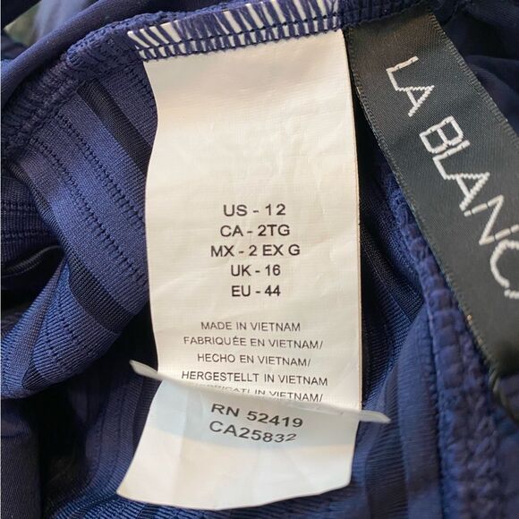 La Blanca Fluid Lines Multi-Strap Cross-Back One Piece w/Mesh Detail -Indigo NWT - Picture 7 of 8